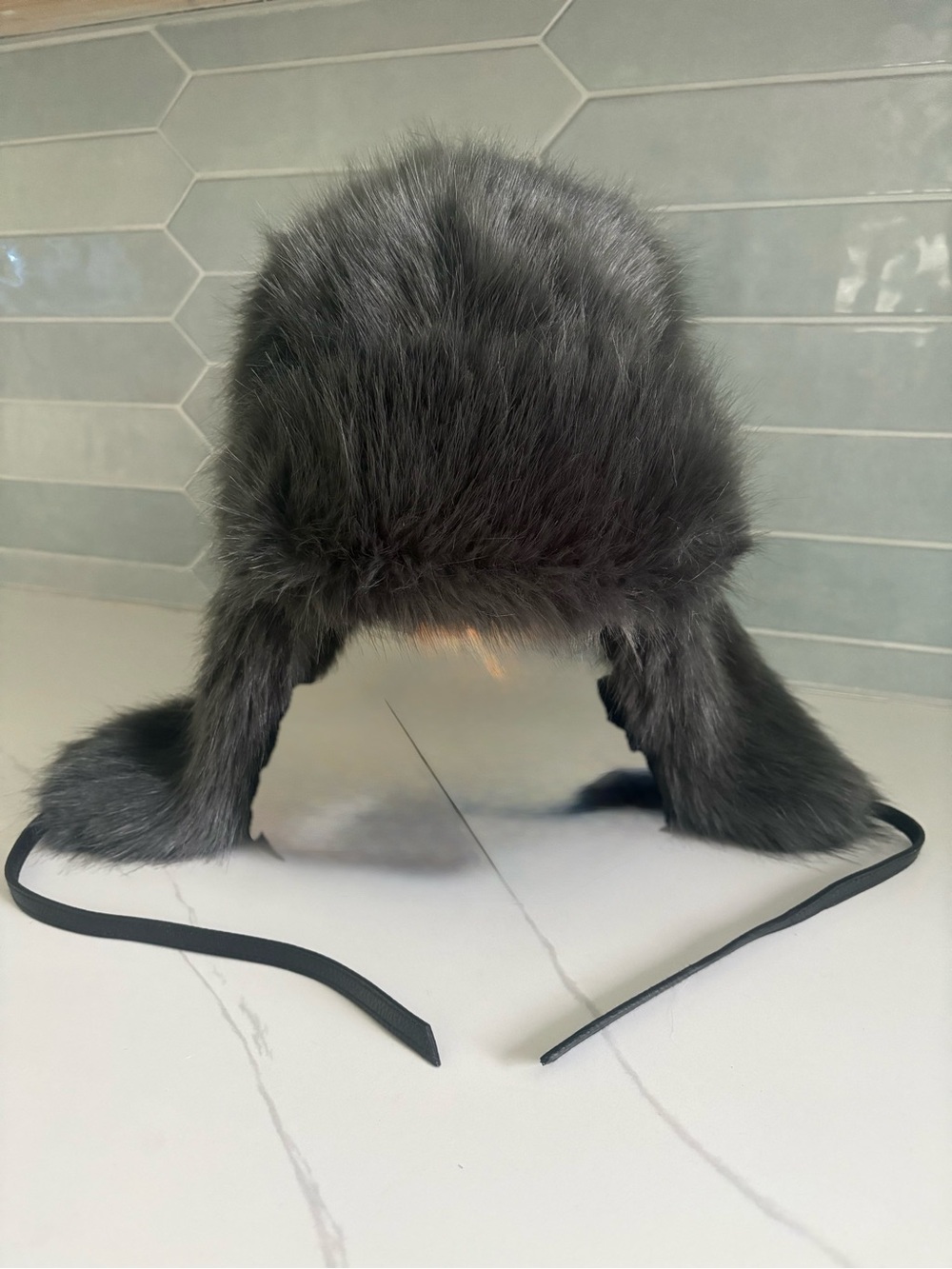 Banana Republic Gray Faux Fur Ushanka Trapper Hat Winter Bomber Aviator Cap